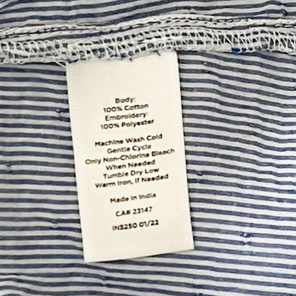Talbots xl Blue White Striped Sleeveless Ruffle Detail Button Down Shirt - Picture 6 of 6